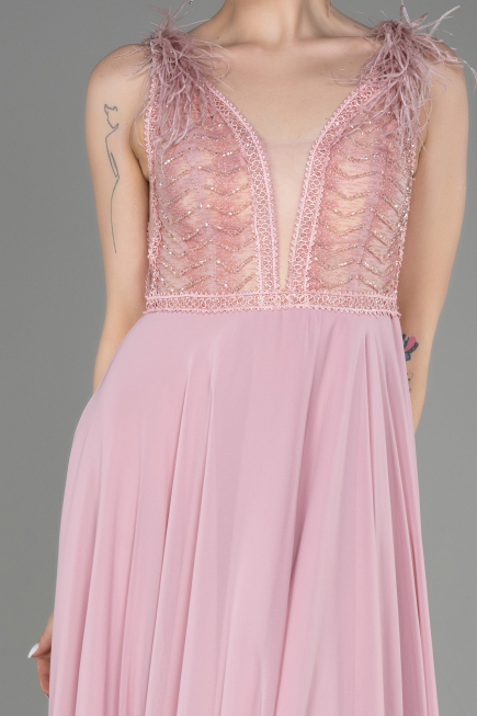 Robe de Soirée Longue Mousseline Poudre ABU3856