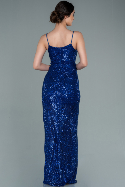 Robe De Soirée Squameuse Longue Bleu Saxe ABU1880