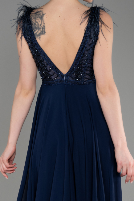 Robe de Soirée Longue Mousseline Bleu Marine ABU3856