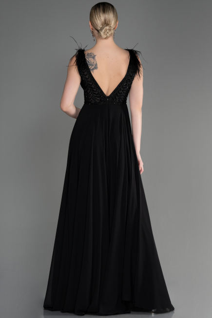 Robe de Soirée Longue Mousseline Noir ABU3856