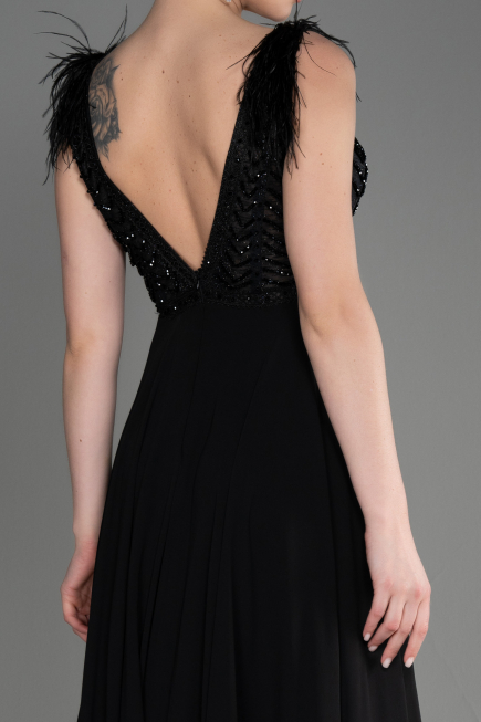Robe de Soirée Longue Mousseline Noir ABU3856