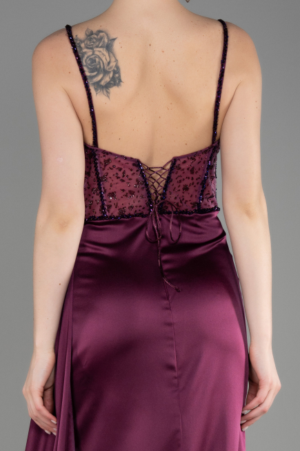 Robe de Soirée Longue Satin Prune ABU3875