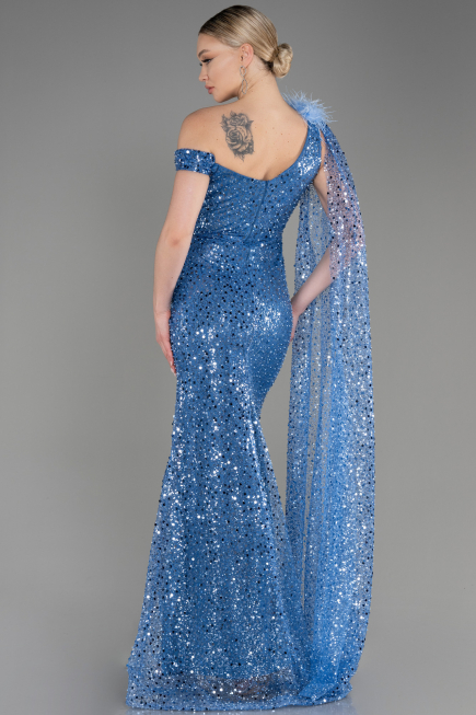 Robe de Soirée Longue Squameuse Indigo ABU3857