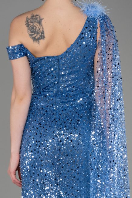 Robe de Soirée Longue Squameuse Indigo ABU3857