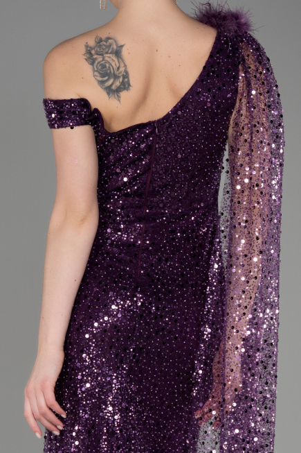 Robe de Soirée Longue Squameuse Violet ABU3857