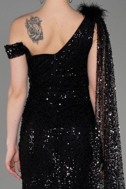 Robe de Soirée Longue Squameuse Noir ABU3857