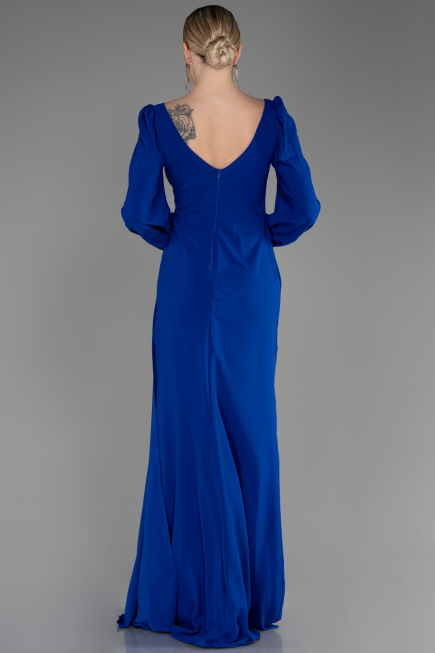 Robe de Soirée Longue Mousseline Bleu Saxe ABU3885