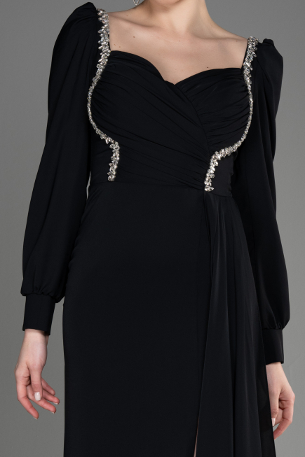 Robe de Soirée Longue Mousseline Noir ABU3885