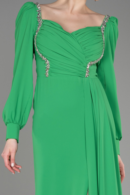 Robe de Soirée Longue Mousseline Vert ABU3885