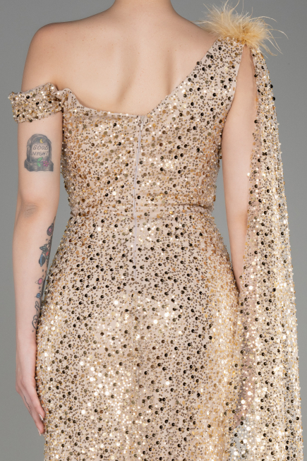 Robe de Soirée Longue Squameuse Or ABU3857