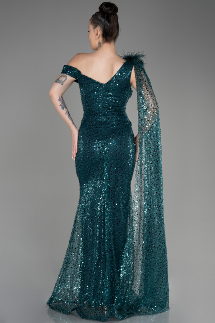 Robe de Soirée Longue Squameuse Émeraude ABU3857
