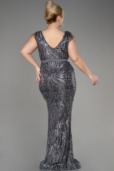 Robe De Fiançailles Grande Taille Longue Anthracite ABU3876