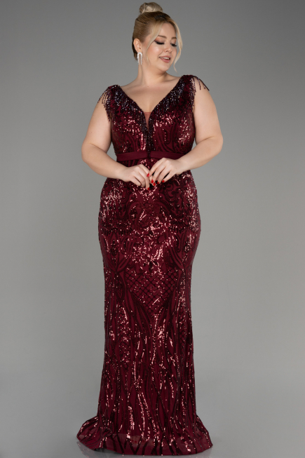 Robe De Fiançailles Grande Taille Longue Rouge Bordeaux ABU3876