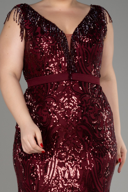 Robe De Fiançailles Grande Taille Longue Rouge Bordeaux ABU3876