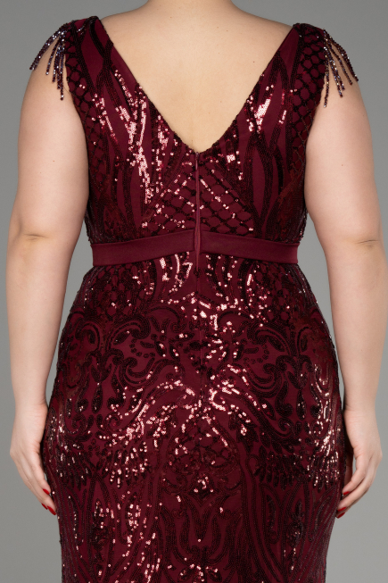 Robe De Fiançailles Grande Taille Longue Rouge Bordeaux ABU3876