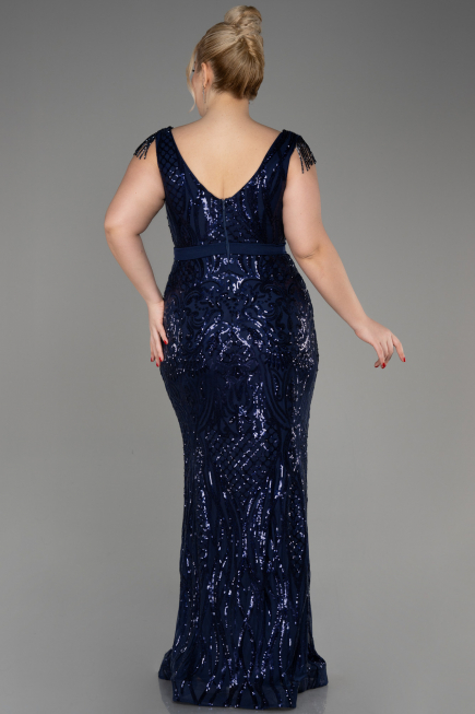 Robe De Fiançailles Grande Taille Longue Bleu Marine ABU3876