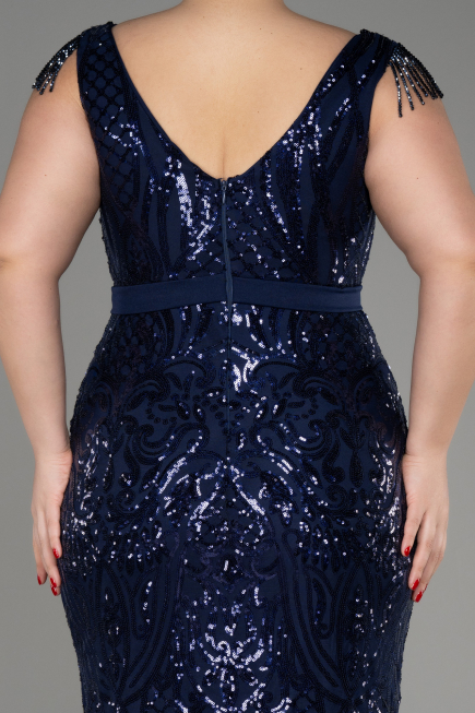 Robe De Fiançailles Grande Taille Longue Bleu Marine ABU3876
