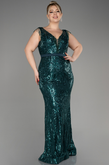 Robe De Fiançailles Grande Taille Longue Émeraude ABU3876