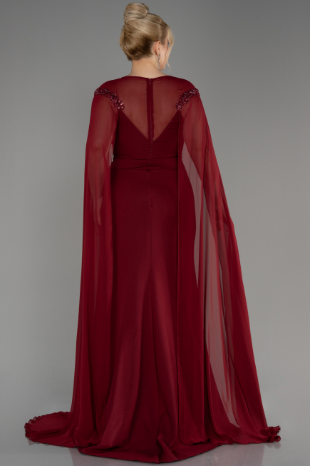 Robe de Soirée Grande Taille Longue Mousseline Rouge Bordeaux ABU3913