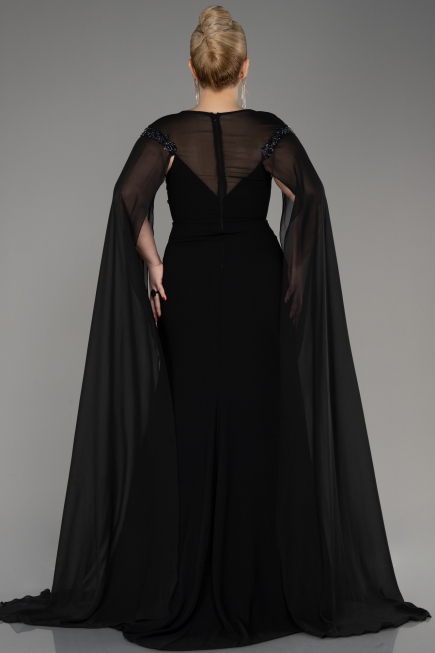 Robe de Soirée Grande Taille Longue Mousseline Noir ABU3913