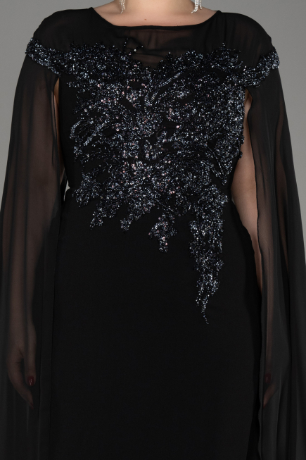 Robe de Soirée Grande Taille Longue Mousseline Noir ABU3913