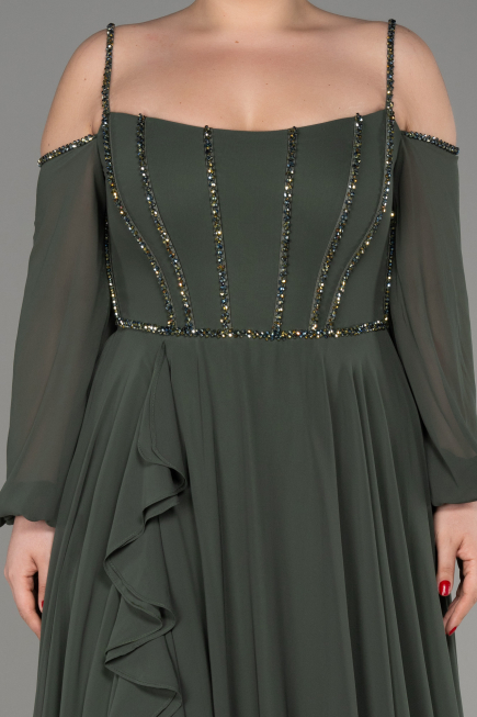 Robe de Soirée Longue Mousseline Kaki ABU3914