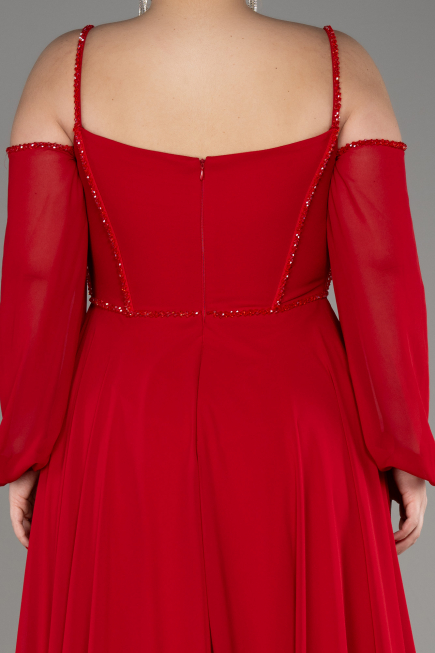 Robe de Soirée Longue Mousseline Rouge ABU3914