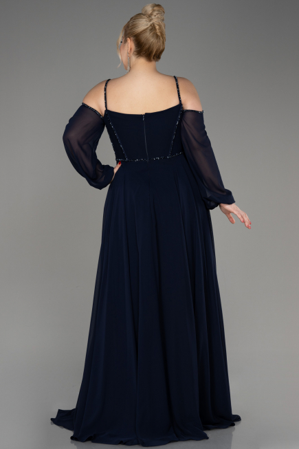 Robe de Soirée Longue Mousseline Bleu Marine ABU3914