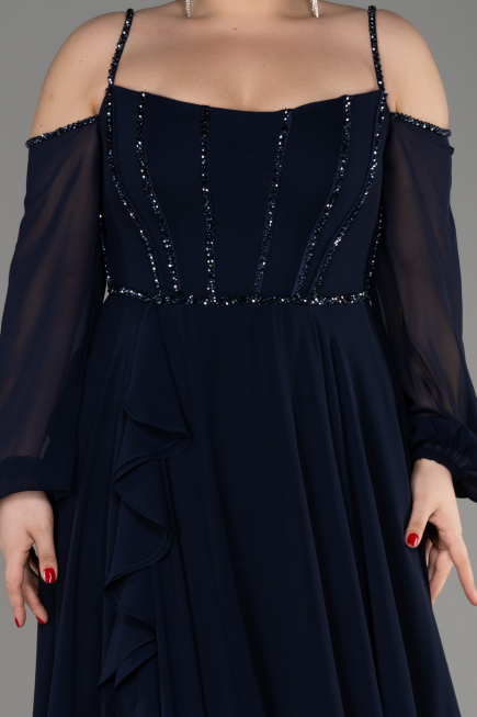 Robe de Soirée Longue Mousseline Bleu Marine ABU3914