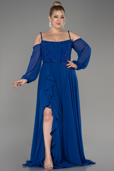 Robe de Soirée Longue Mousseline Bleu Saxe ABU3914