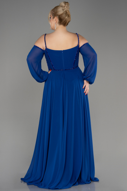 Robe de Soirée Longue Mousseline Bleu Saxe ABU3914