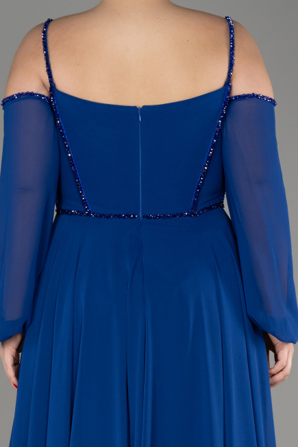 Robe de Soirée Longue Mousseline Bleu Saxe ABU3914