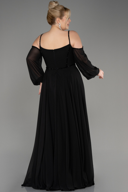Robe De Fiançailles Grande Taille Longue Mousseline Noir ABU3915