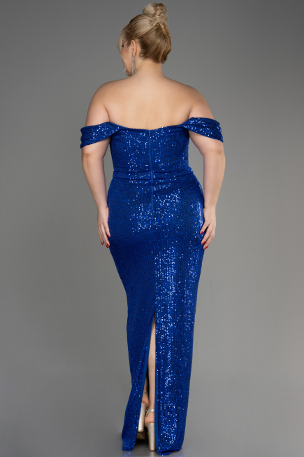 Robe De Fiançailles Grande Taille Longue Bleu Saxe ABU3919