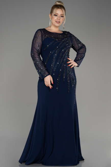 Robe De Soirée Grande Taille Longue Bleu Marine ABU3928