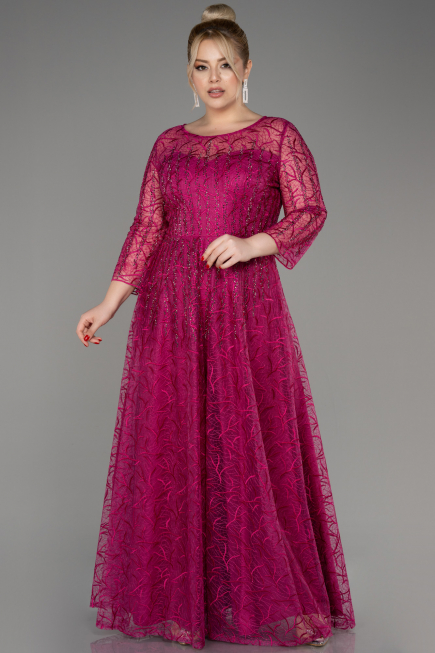 Robe De Soirée Grande Taille Longue Lacé Fushia ABU3932