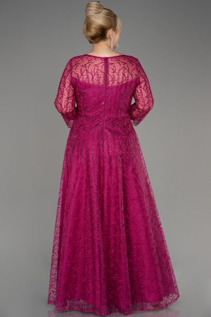 Robe De Soirée Grande Taille Longue Lacé Fushia ABU3932