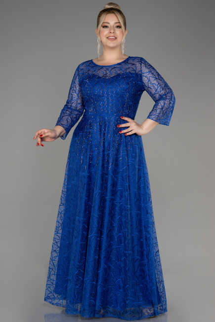 Robe De Soirée Grande Taille Longue Lacé Bleu Saxe ABU3932