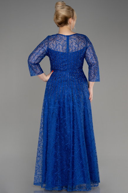 Robe De Soirée Grande Taille Longue Lacé Bleu Saxe ABU3932