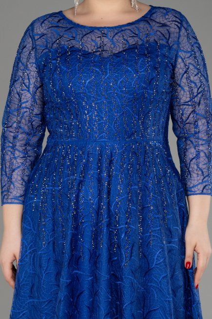 Robe De Soirée Grande Taille Longue Lacé Bleu Saxe ABU3932