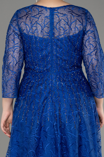 Robe De Soirée Grande Taille Longue Lacé Bleu Saxe ABU3932