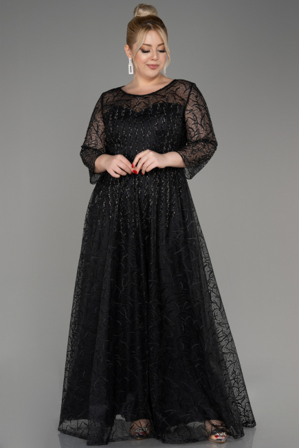 Robe De Soirée Grande Taille Longue Lacé Noir ABU3932