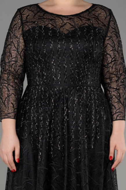 Robe De Soirée Grande Taille Longue Lacé Noir ABU3932