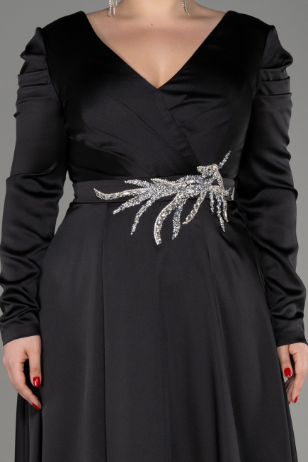 Robe De Fiançailles Grande Taille Longue Satin Noir ABU3941