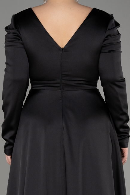 Robe De Fiançailles Grande Taille Longue Satin Noir ABU3941