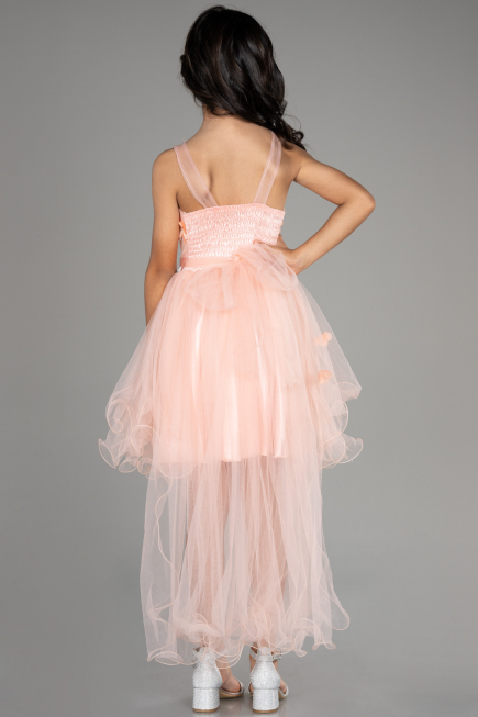 Robe de Soirée Enfants Devant Court Dos Long Saumon ABO106