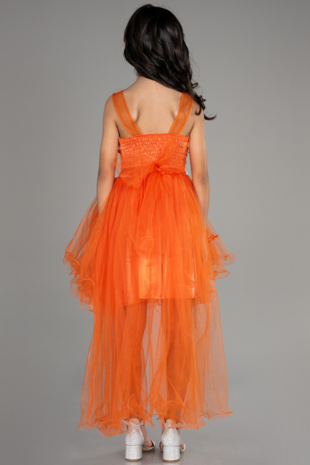 Robe de Soirée Enfants Devant Court Dos Long Orange ABO106