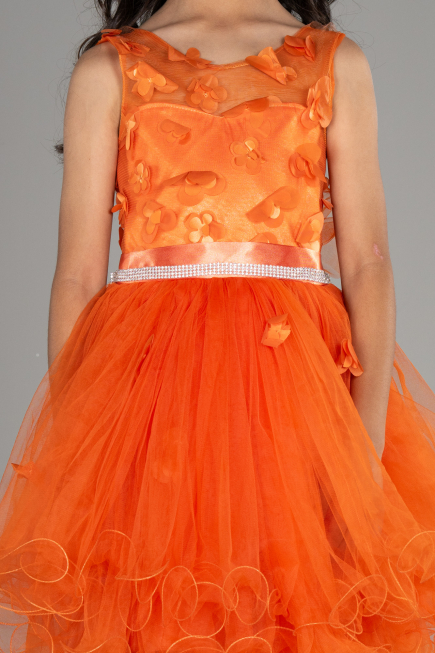 Robe de Soirée Enfants Devant Court Dos Long Orange ABO106