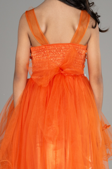 Robe de Soirée Enfants Devant Court Dos Long Orange ABO106