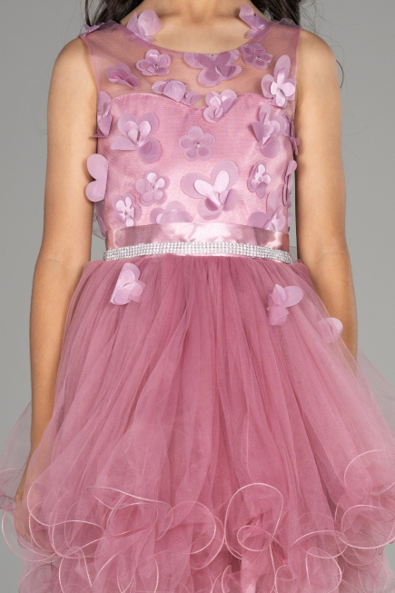 Robe de Soirée Enfants Devant Court Dos Long Couleur Rose ABO106